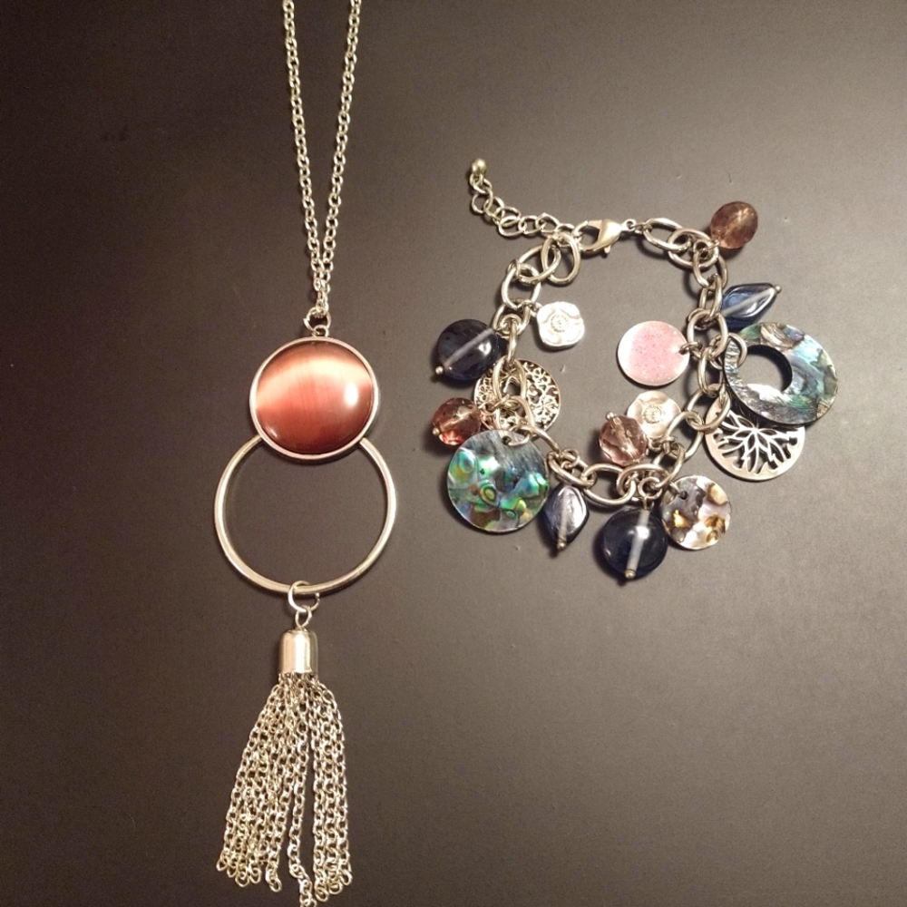 Silvertone Necklace & Charm Bracelet